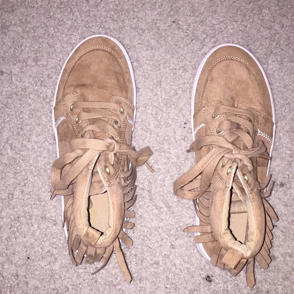 Slightly Worn Light Brown Hightop Shoes. - Picture 1 of 7